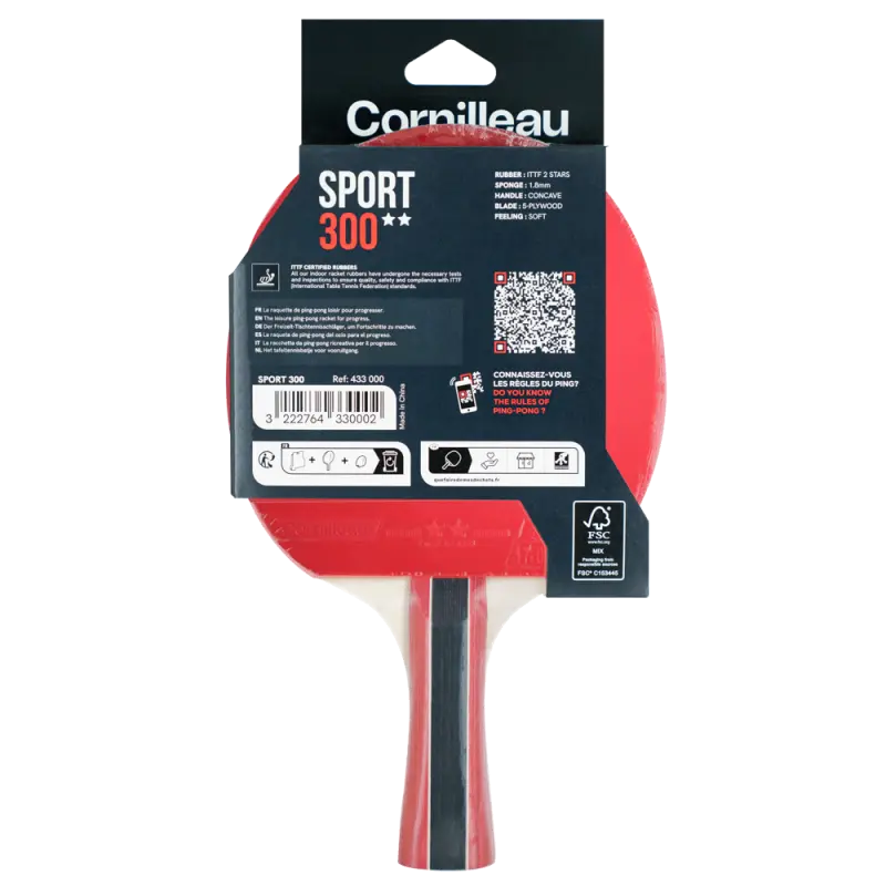 Sport 300, raquette d'intérieur à mousse 1,8 mm et bois 5 plis
