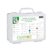 Coffret de secours SST Sauveteur Secouriste du Travail Farmor en polypropylène blanc avec poignée et support mural