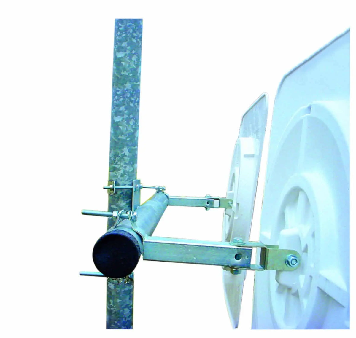 Vue de profil du support de fixation pour 2 miroirs, tube Ø 76 mm de 1,30 m