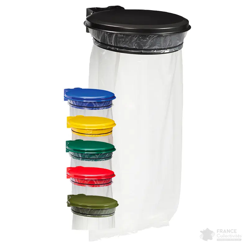 Support sac 3 x 110L entourage bois sur poteau à sceller
