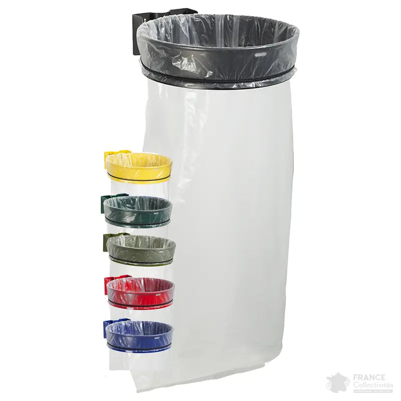 Support sac 3 x 110L entourage bois sur poteau à sceller