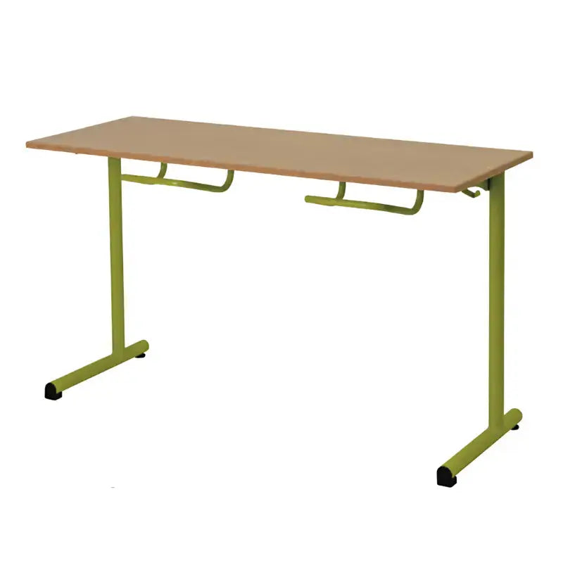 Table d'école Azur 2 places 130 x 50 cm avec 2 appuis sous table pour suspendre les chaises