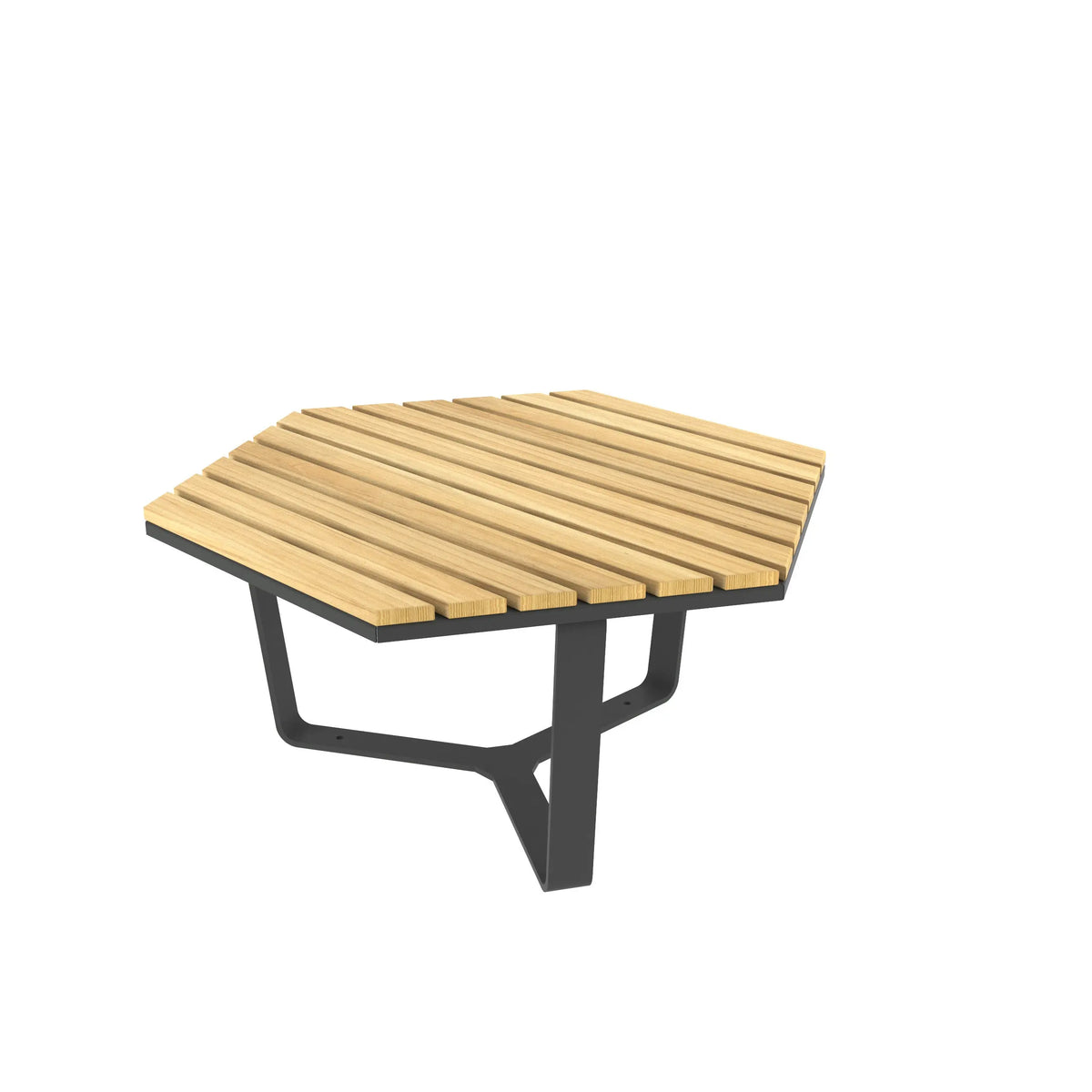 Table basse hexagonale Macis en bois de robinier et acier anthracite, Buton Design