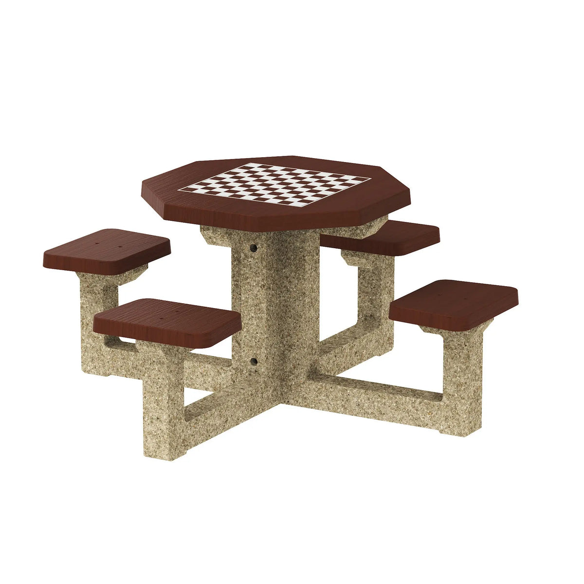 Table d'échecs Piony 4 places en béton gravillons lavés avec assises aspect bois