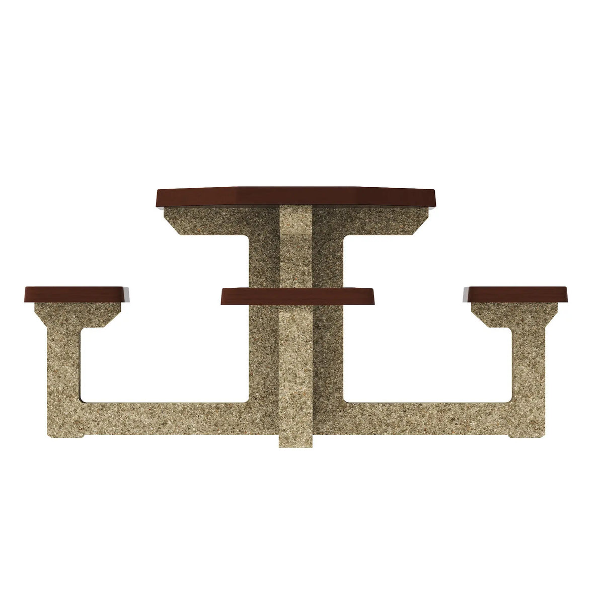 Table de jeux Buton Piony 4 places vue de profil, assises béton aspect bois