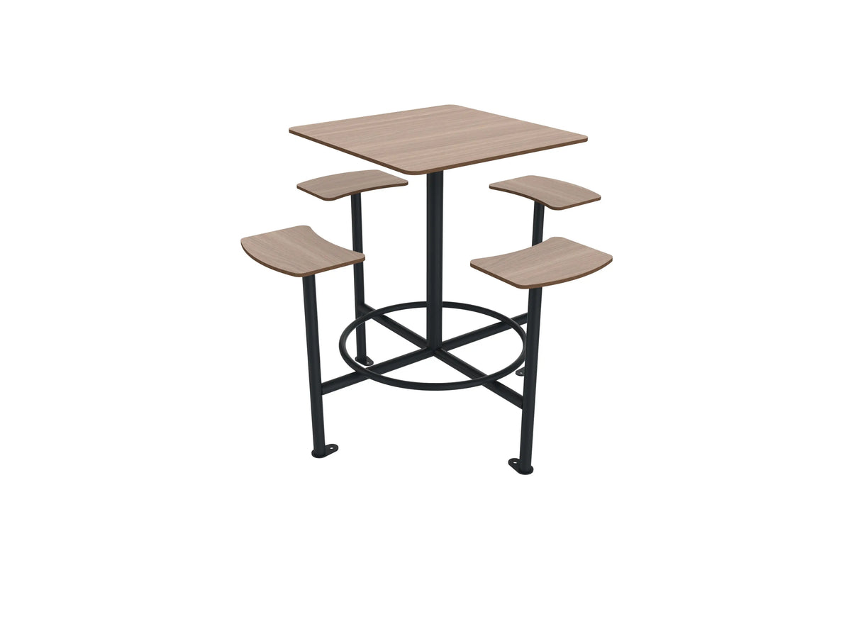 Table haute Moka 4 places en compact chêne clair, assises hautes et repose-pieds