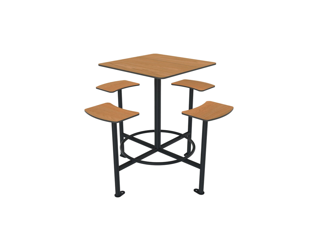Table haute carrée aspect teck à quatre tabourets intégrés, Buton Moka