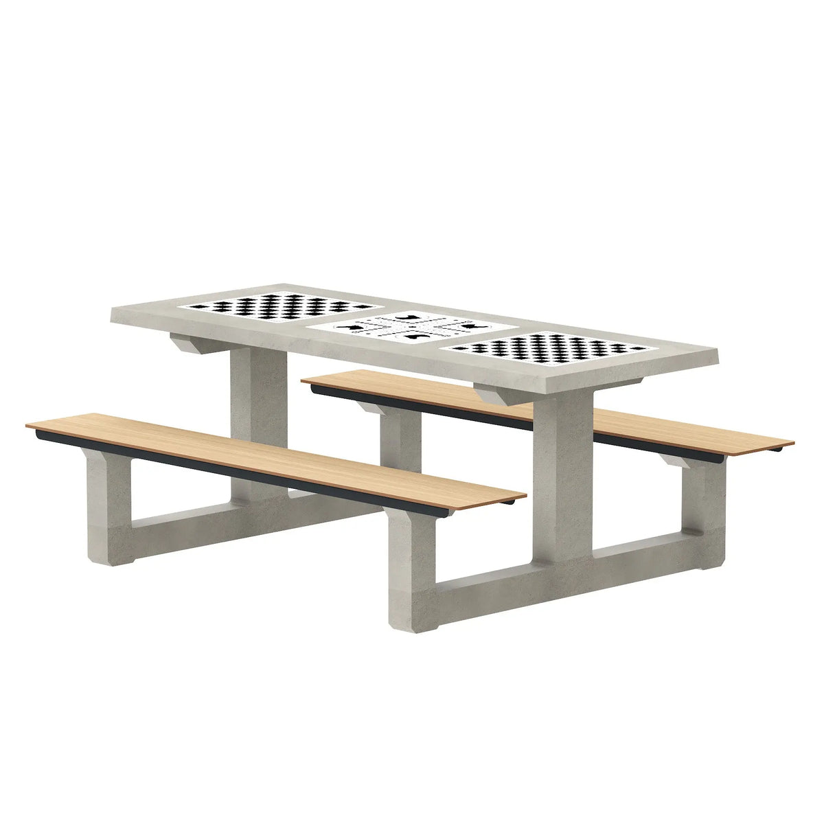 Table Buton Piony béton gris sablé et compact chêne clair, petits chevaux intégrés