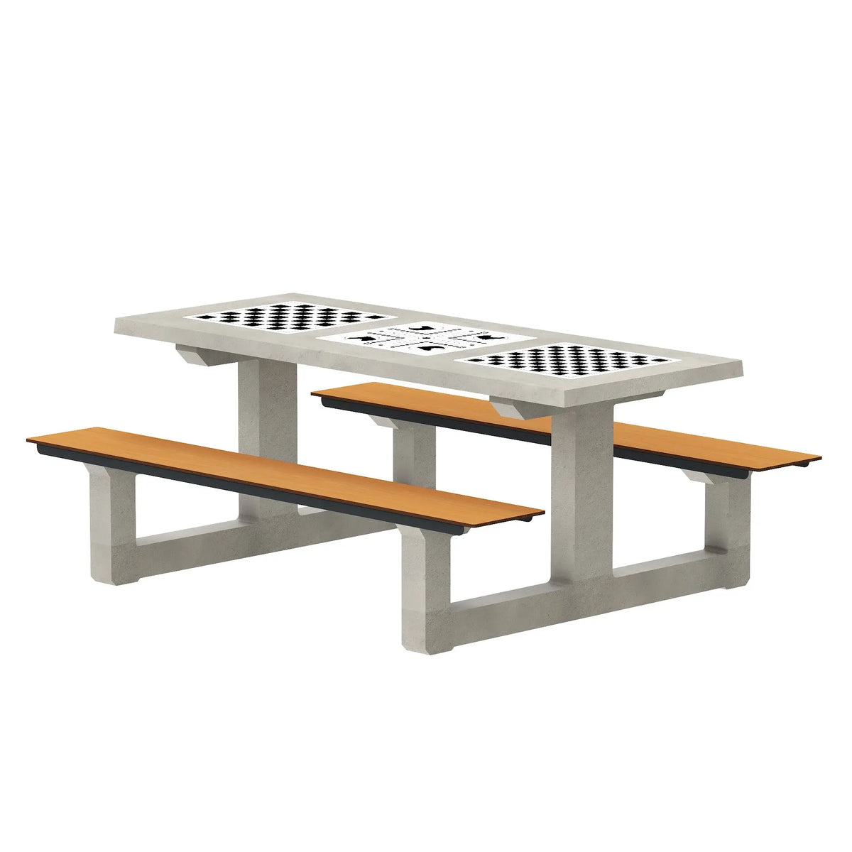Ensemble table et 6 assises Piony gris sablé teck, jeux de société en béton