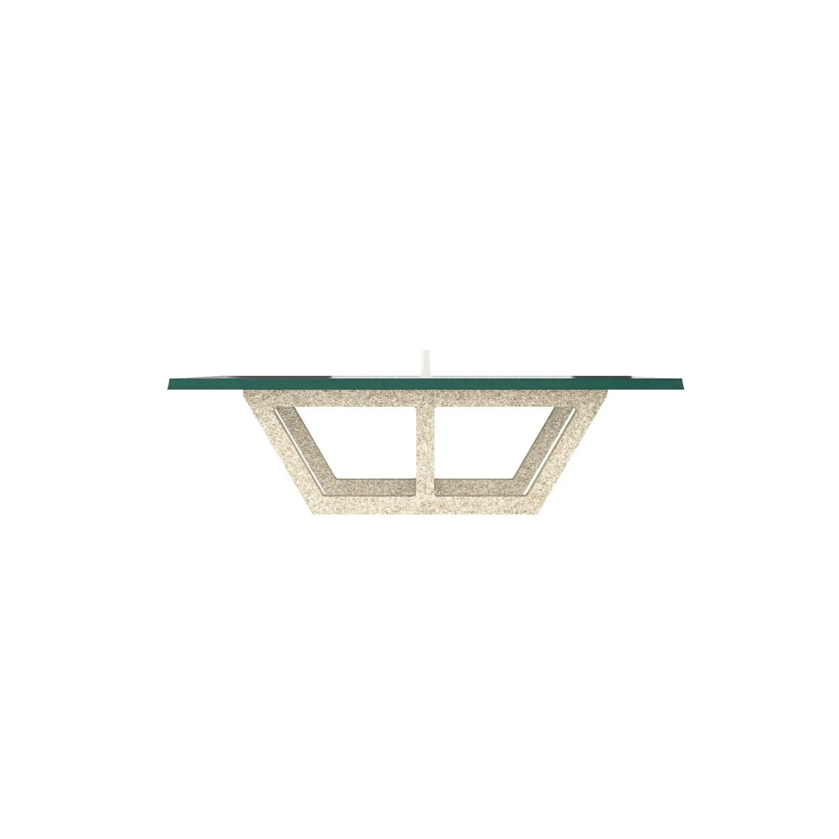 Table de tennis de table Buton Ponga vue de profil, filet et piètement béton