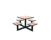Table carrée Orpin 4 places en compact chêne clair, quatre assises intégrées
