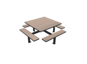 Grande table carrée Orpin 8 places en compact chêne clair, structure monobloc