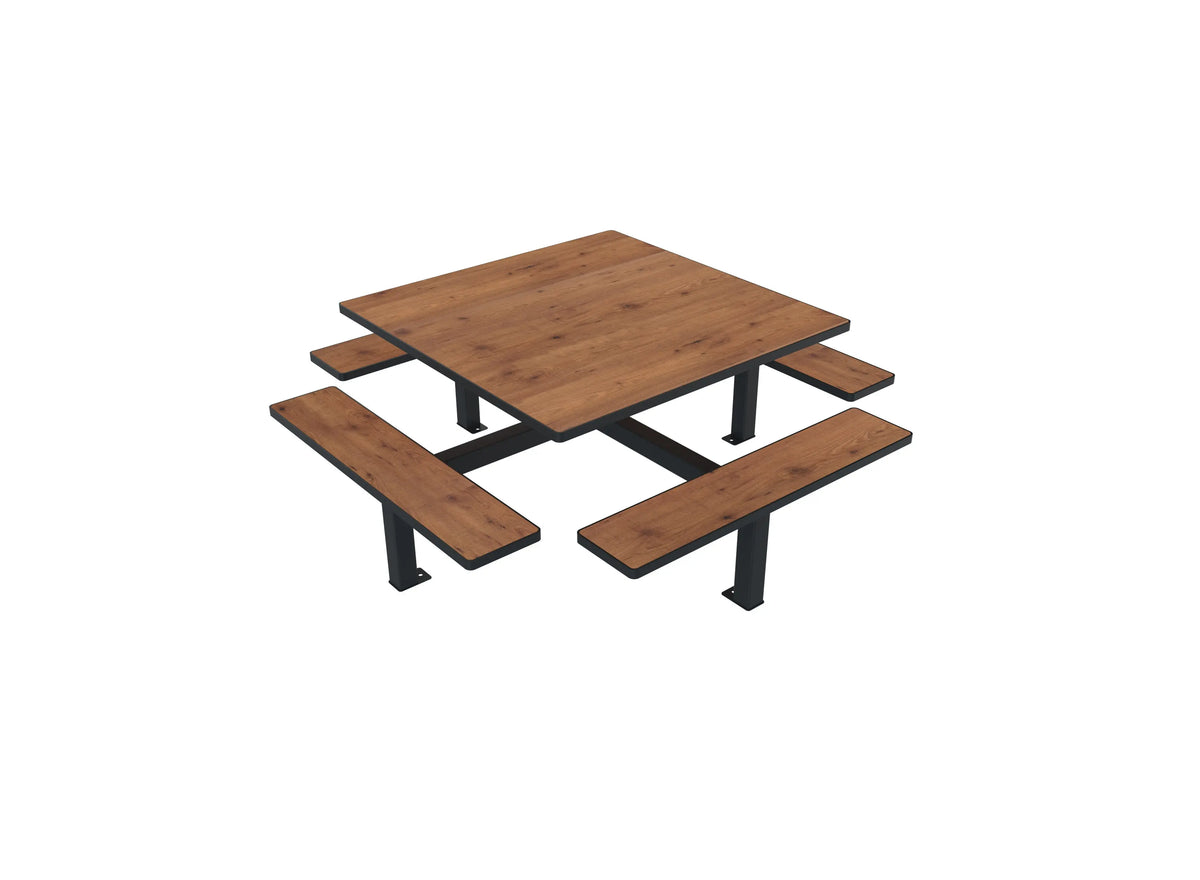 Table carrée 1,82 m compact pin tyrol avec deux assises par côté