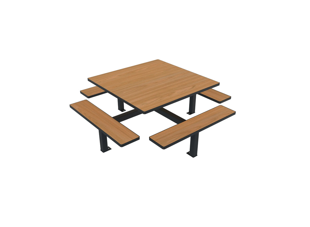 Table de pique-nique carrée grand format aspect teck, Buton Orpin 8 places