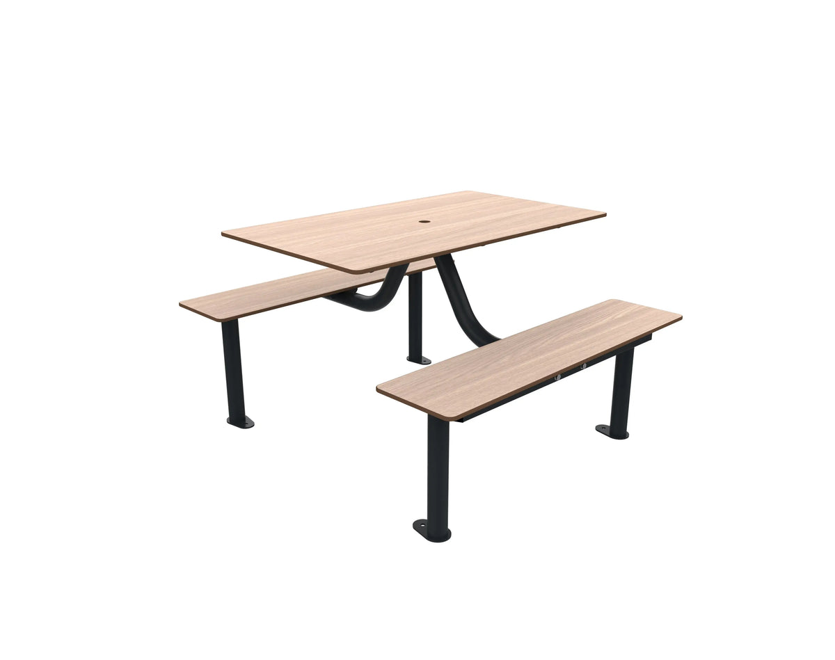Table de pique-nique Moka 4 places en compact chêne clair avec trou de parasol
