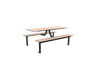 Table de pique-nique Moka 1,80 m en compact chêne clair, bancs intégrés et trou de parasol