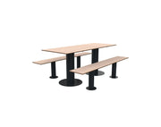 Table Moka 8 places 1,80 m et deux bancs séparés en compact chêne clair