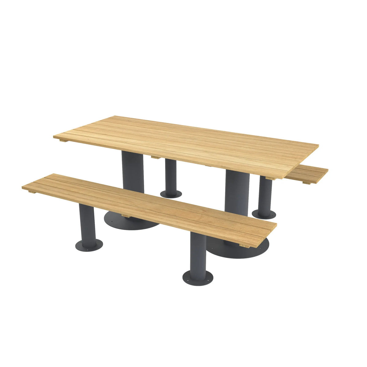 Table de pique-nique Moka en lattes de bois de robinier et bancs séparés, structure anthracite, Buton Design