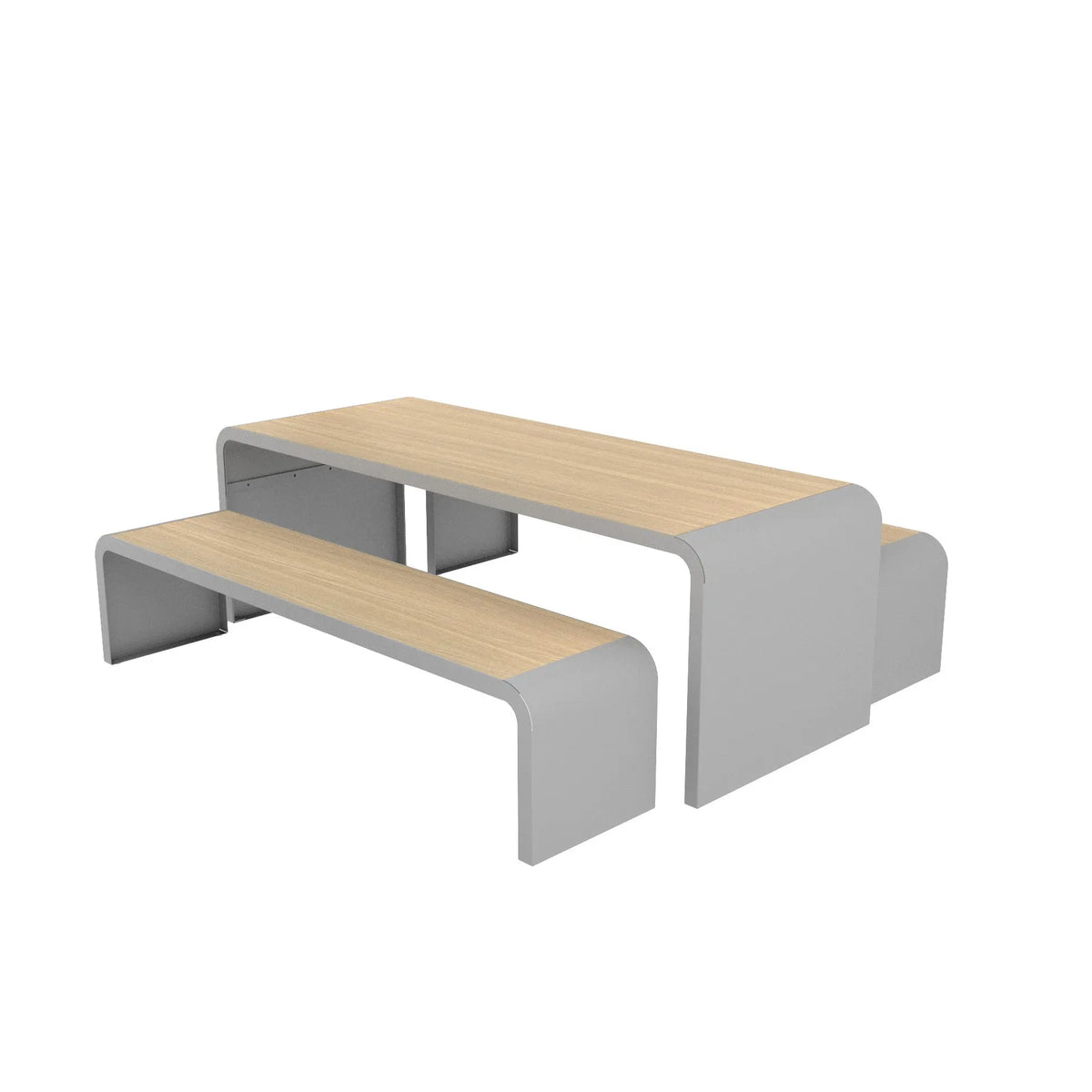 Table New York chêne clair sur structure gris aluminium RAL 9006, 6 places
