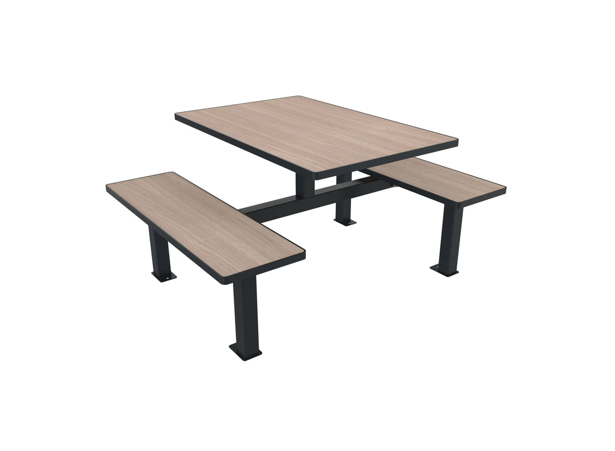Table de pique-nique Orpin 4 places, plateau et assises en compact aspect chêne clair, structure anthracite