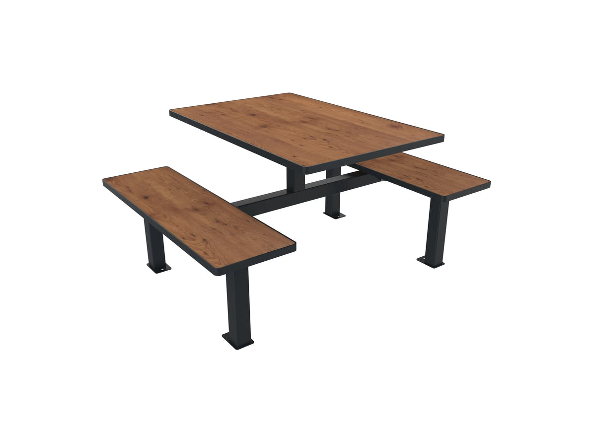 Table monobloc 4 places en compact HPL teinte pin tyrol sur piètement acier gris RAL 7016