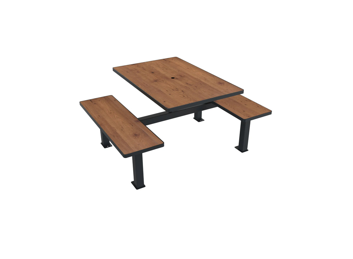 Version trou de parasol de la table Orpin, compact pin tyrol et acier anthracite