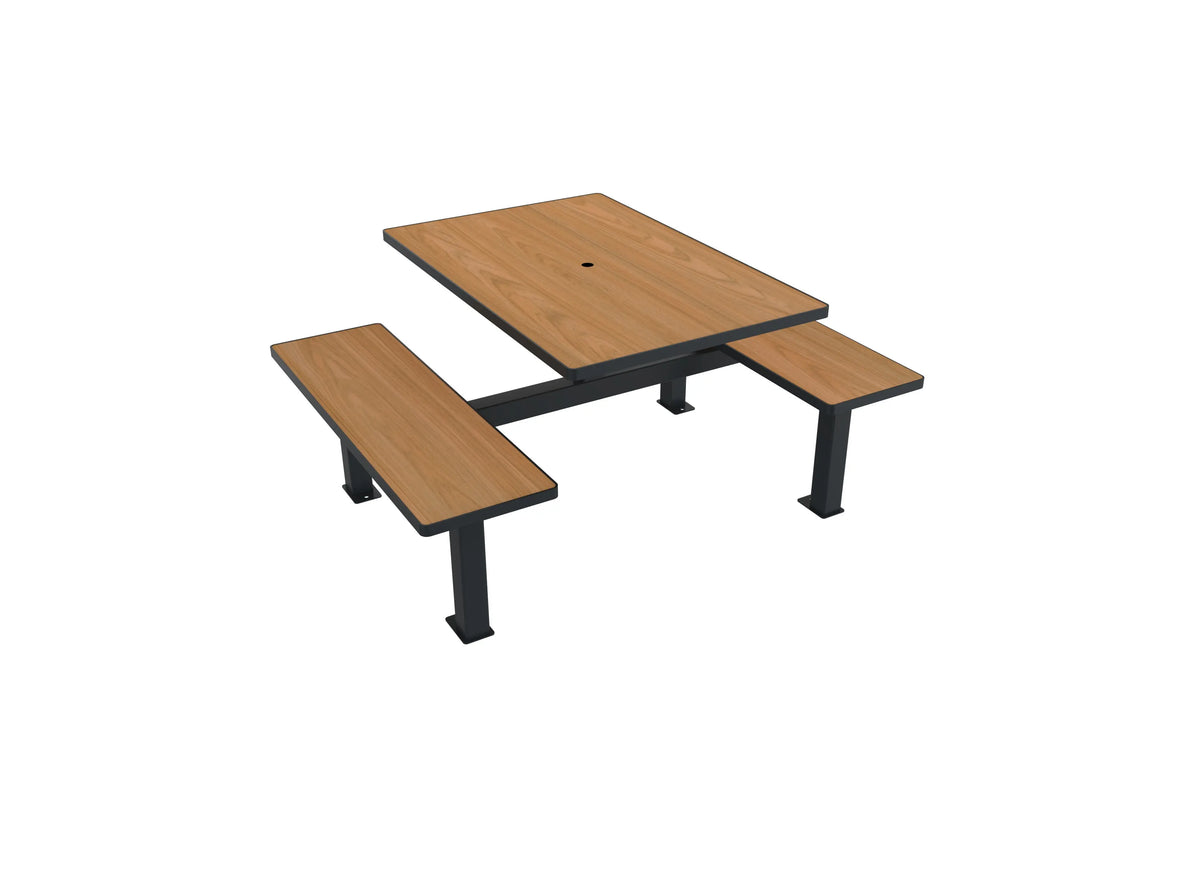 Table 4 places en compact teck percée pour parasol, assises intégrées accessibles