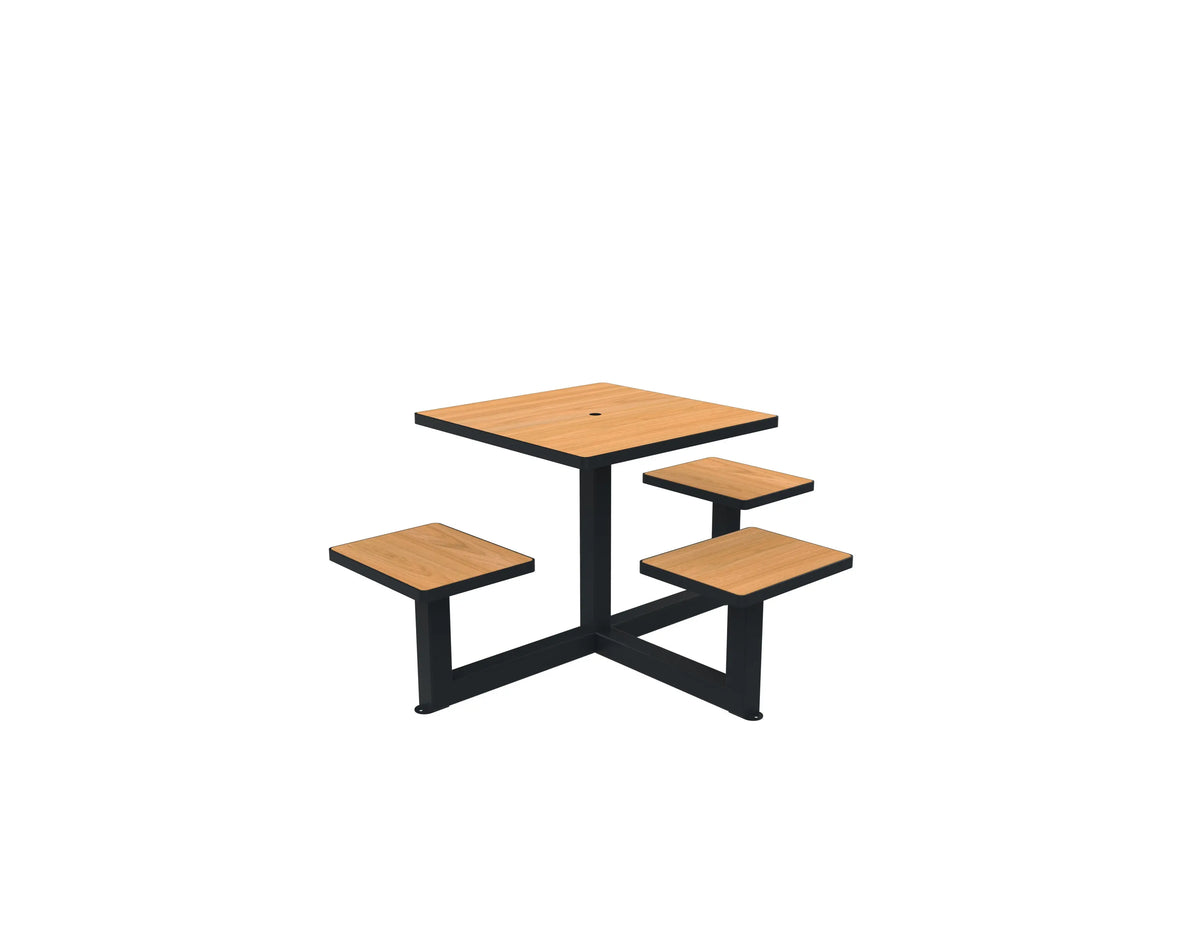 Table de pique-nique accessible teck percée pour parasol, piètement anthracite