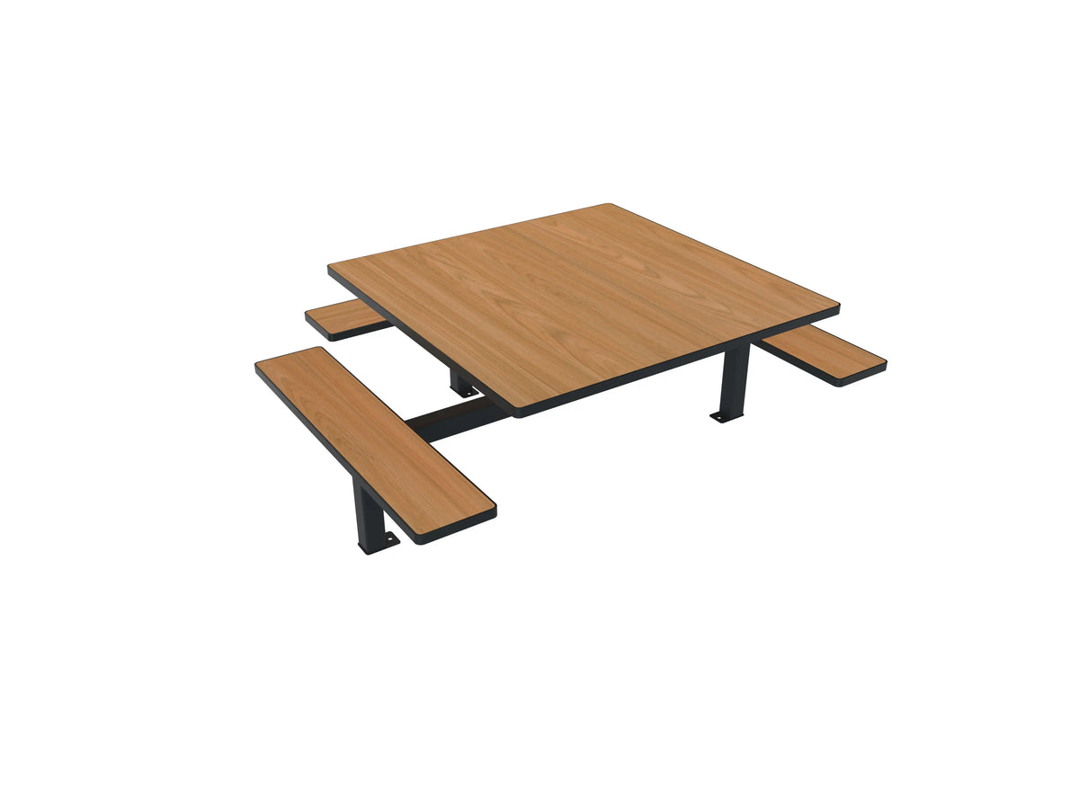 Table de pique-nique PMR aspect teck, six assises intégrées et place fauteuil, Buton