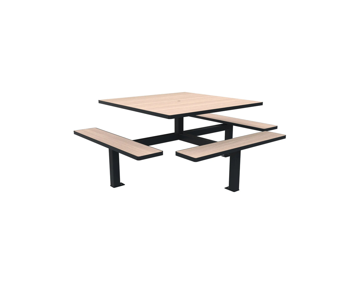 Table PMR 6+1 chêne clair avec trou de parasol Ø 50 mm