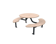 Table de pique-nique ronde Moka 6 places, compact chêne clair et assises en couronne