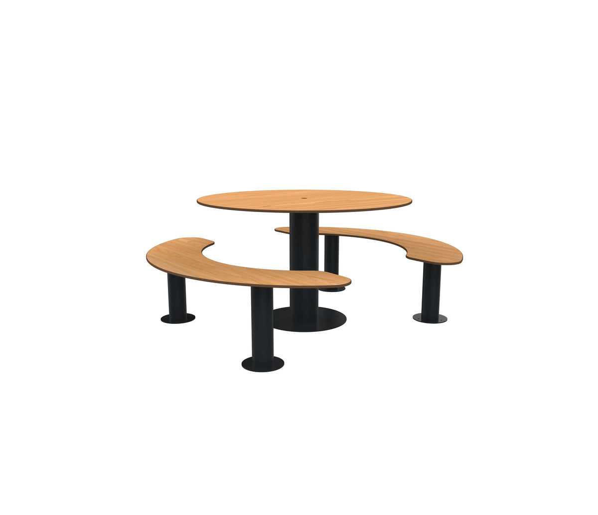Table de pique-nique ronde aspect teck et bancs détachés, Buton Moka
