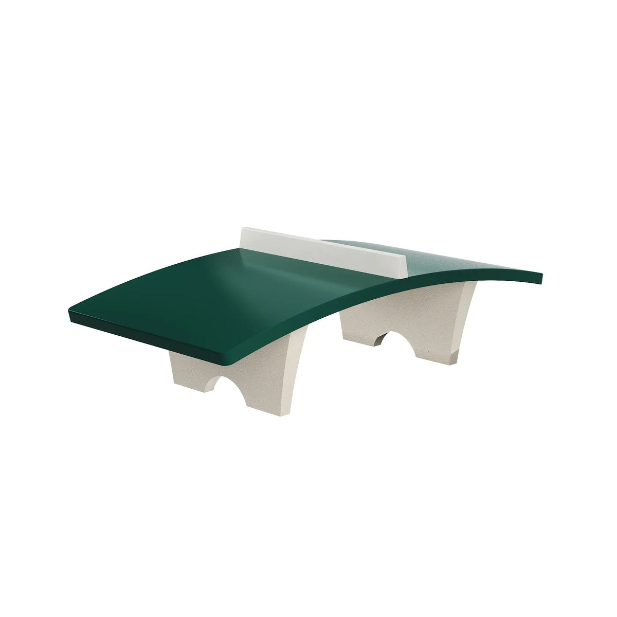 Table de tennis-ballon Balleo en béton blanc sablé, plateau incurvé vert et filet béton
