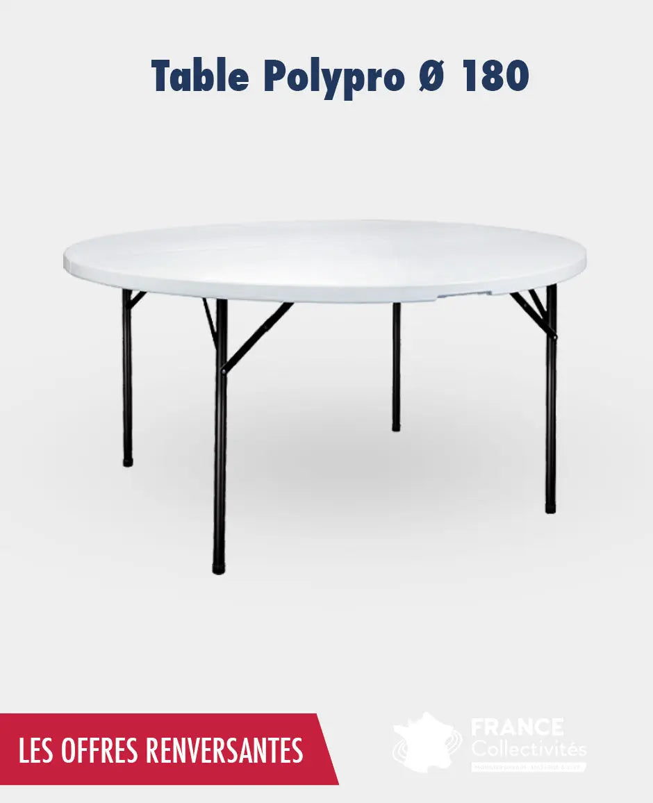 Promo 12 tables rondes 180 cm pliante polypro + 1 chariot france collectivités