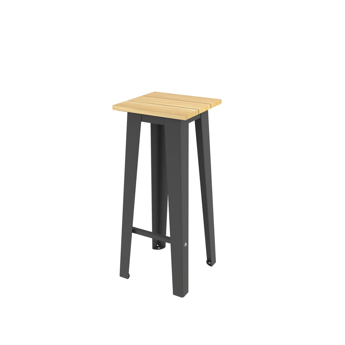 Tabouret haut d'extérieur Selim, assise en bois de robinier et pied acier gris anthracite