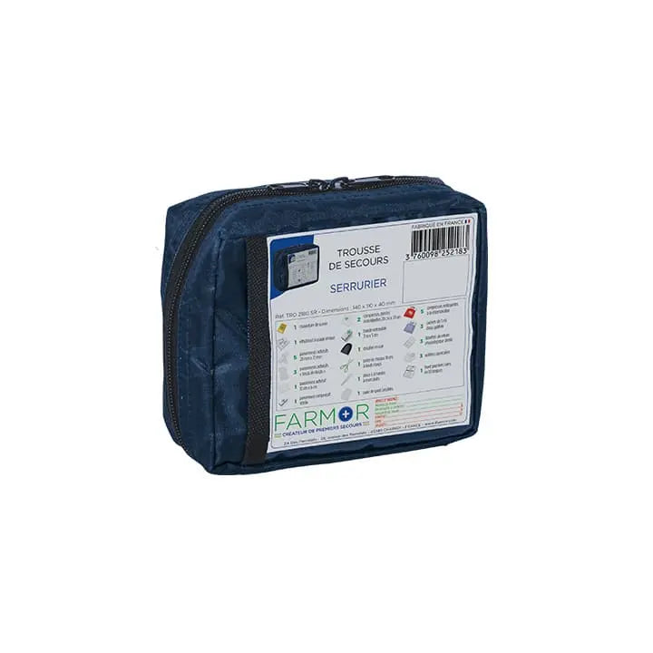 Trousse de secours individuelle Farmor Serrurier en tissu bleu avec accroche ceinture