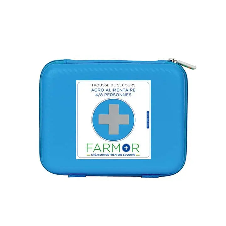 Trousse premiers secours Agroalimentaire Restauration 4/8 personnes Farmor TRO 2730 AGR en PU bleu fluo à poignée