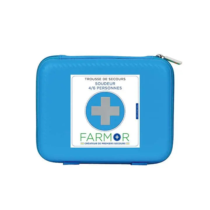 Trousse premiers secours TRO 2740 SOU Farmor bleu fluo multi-poches pour équipes de soudeurs et chaudronniers de 4 à 6 personnes