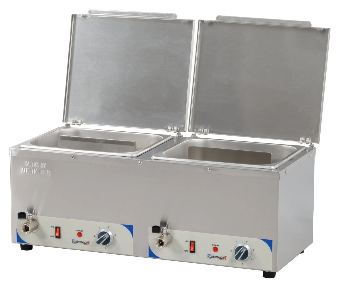 Bain-marie chauffe-saucisses double à deux cuves GN 1/2 en inox