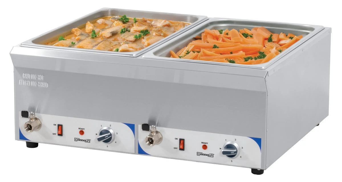 Double bain-marie professionnel 2 x GN 1/1 de 150 mm avec deux thermostats
