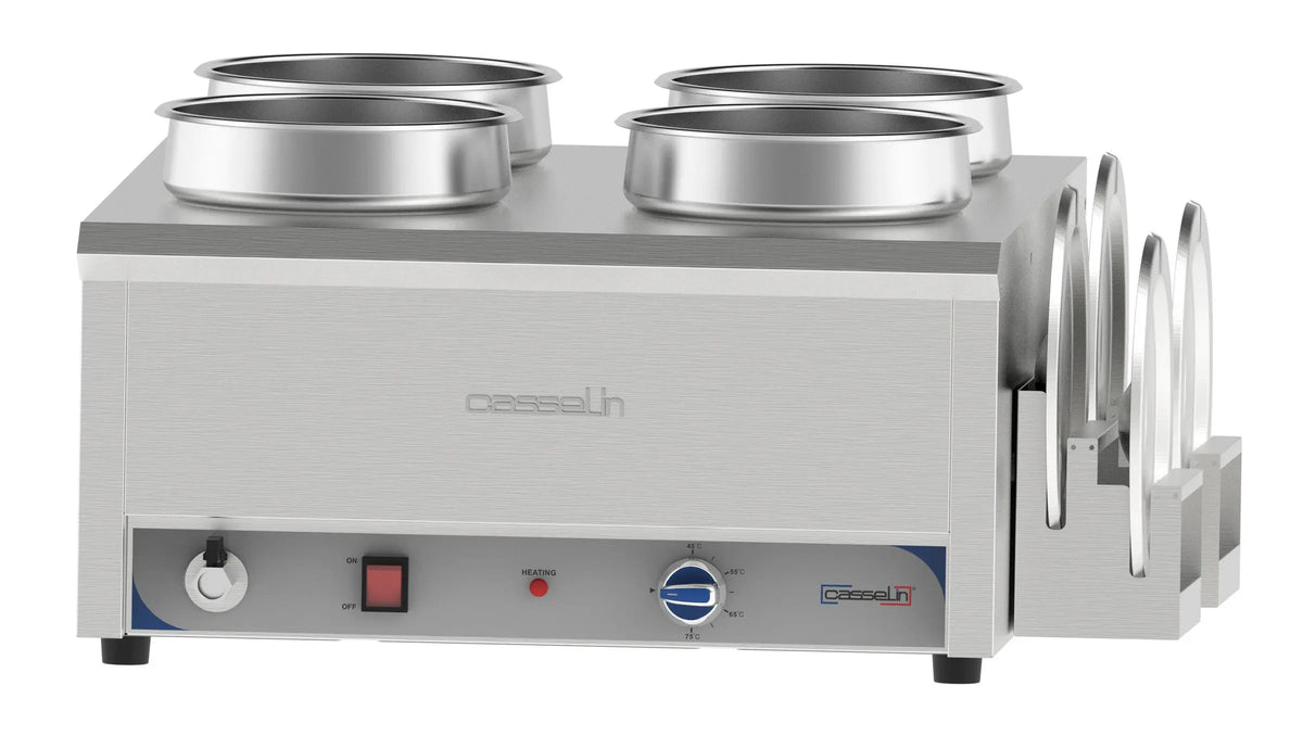 Bain-marie à sauce 4 cuves de 7,5 L chauffées au bain d'eau, inox