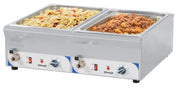 Double bain-marie inox format bas, 2 cuves GN 1/1 de 100 mm et 2 vannes de vidange