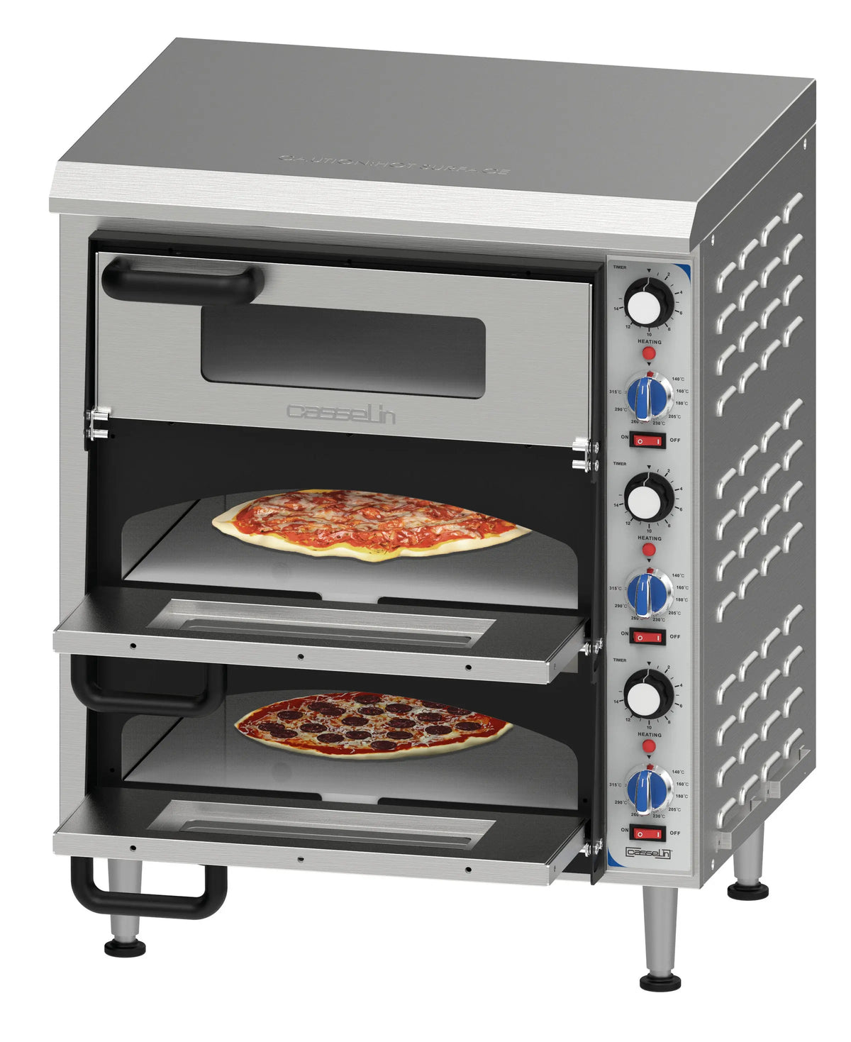 Four à pizza électrique 3 chambres 35 cm en inox avec pierre réfractaire
