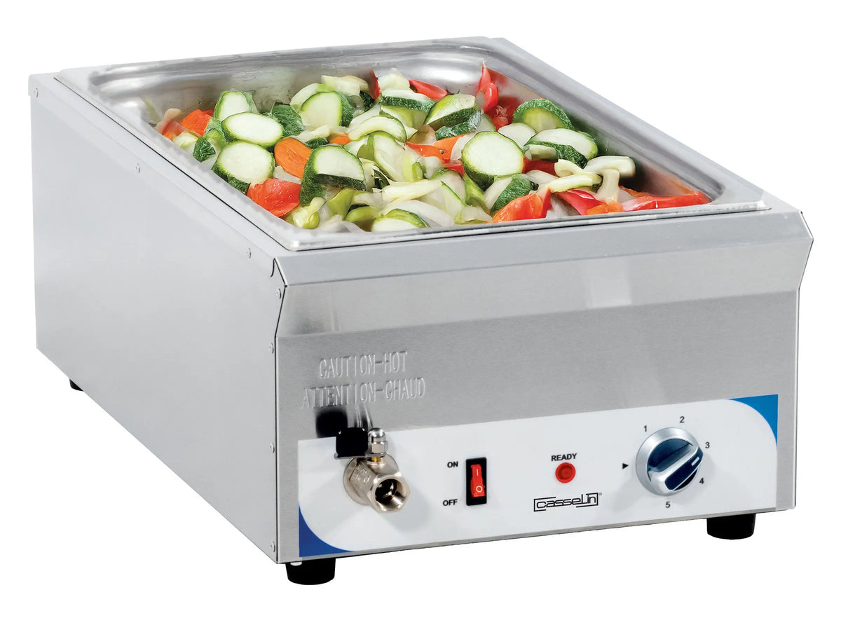 Bain-marie inox à vidange format bas, cuve GN 1/1 de 100 mm