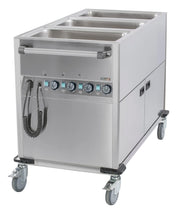 Chariot bain-marie inox 3 cuves GN 1/1 avec soubassement chauffant, largeur 700 mm