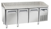 Table à pizza réfrigérée 3 portes en inox avec plan de travail en granit
