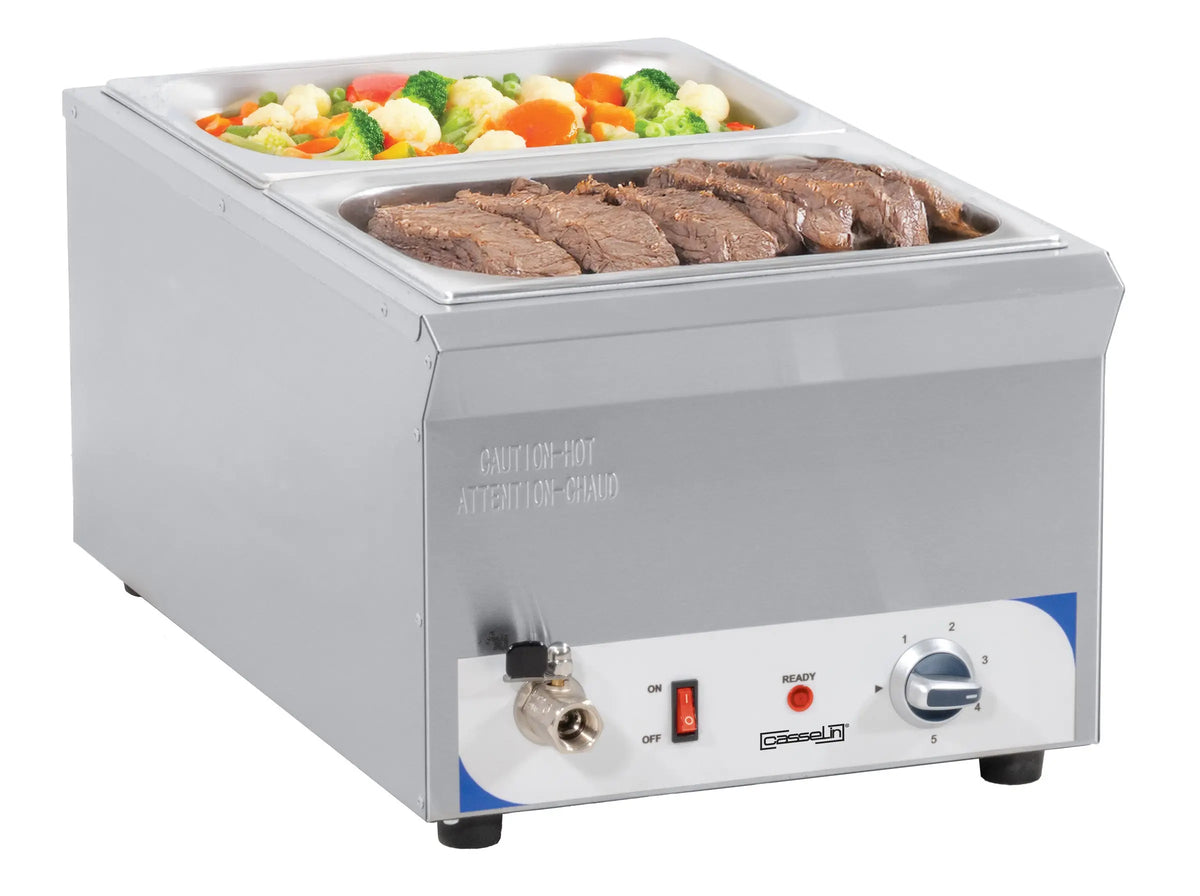 Bain-marie électrique GN 1/1 profondeur 150 mm en inox, équipé d'une vanne de vidange