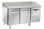 Table à pizza réfrigérée 2 portes en inox avec plan de travail en granit