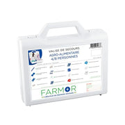 Valise de secours Agroalimentaire Restauration 4/8 personnes Farmor VAL 2635 AGR blanche à pochette alvéolée et pansements bleus
