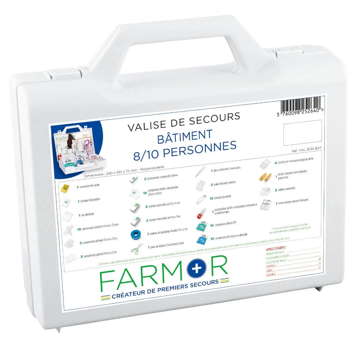 Valise de secours « Bâtiment » 8/10 personnes france collectivités